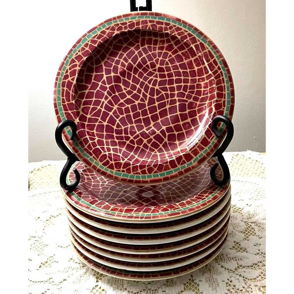 Pier 1 Mosaic Fruit Dinnerware Set 8 Plates & 7 Mugs Italy red/green/yellow